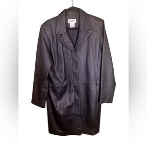 Vintage Bagatelle Black Leather Long Coat Jacket Size L 90s Y2K Minimalist